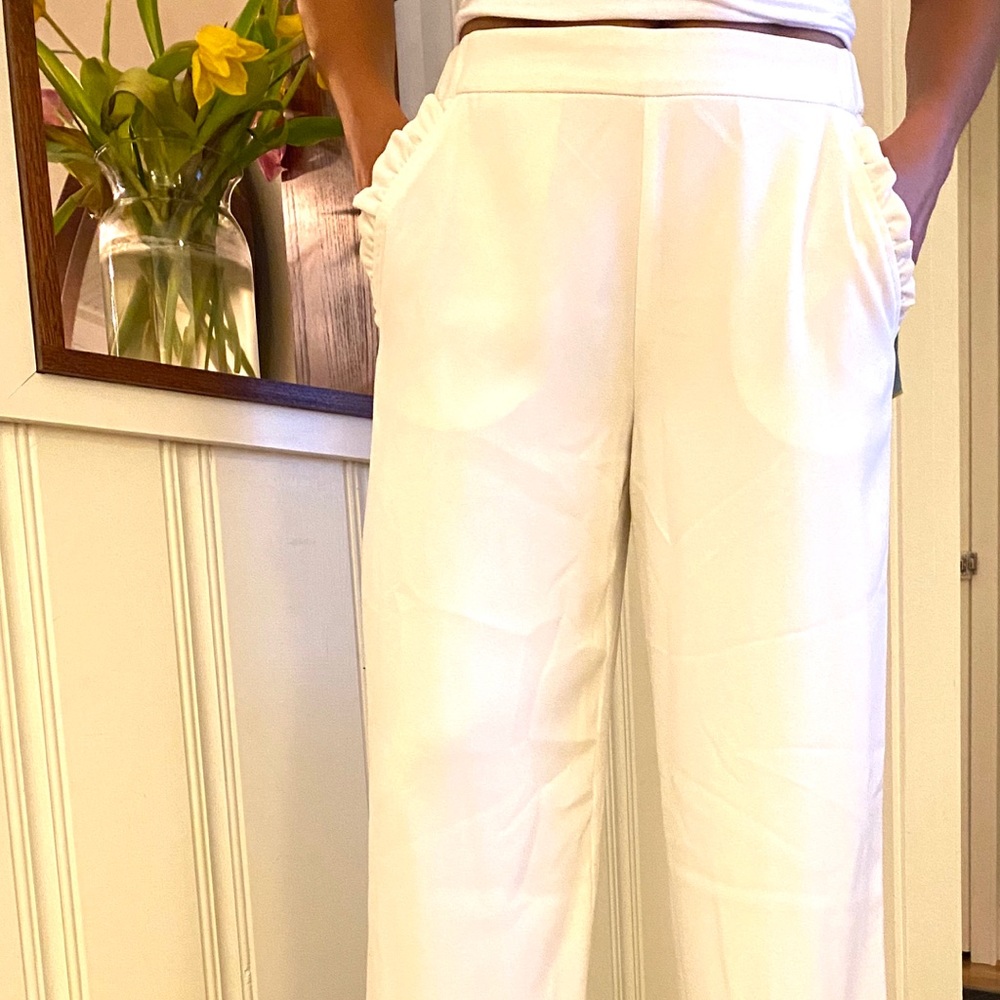 Wide Leg White Crepe Pant